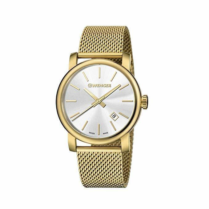 Wenger 40mm Mens Swiss Made 01.1041.120 Analogue Quartz Gold Stainless Steel
