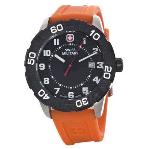 Wenger Swiss Military Men`s Black Dial Orange Rubber Band Watch