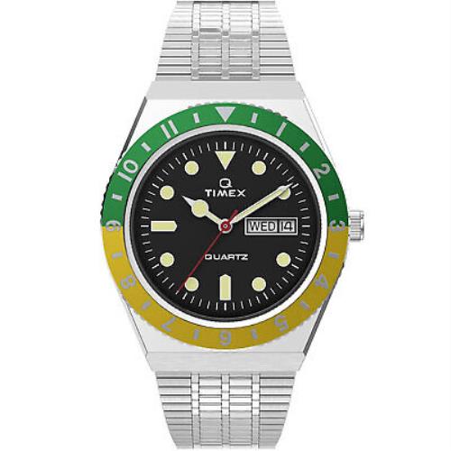 Timex Men`s Q Reissue 38mm Stainless Steel/black/green/yellow Bracelet Watch