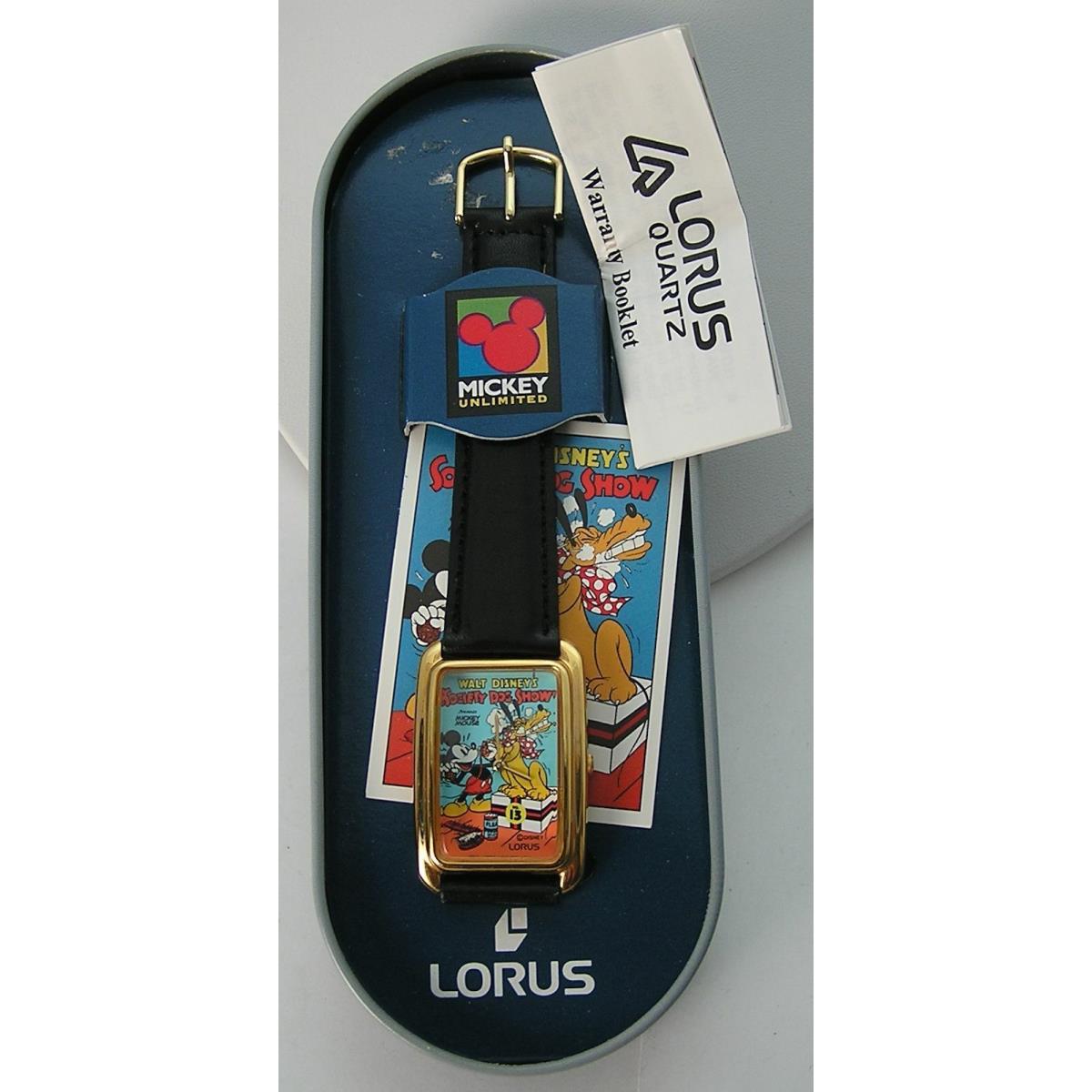 Awesome Nos Lorus Mickey Unlimited Society Dog Show Pluto Tank Style Watch W/tin