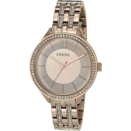 Fossil Suitor Crystals 36mm Pink Dial Rose Gold Tone Women`s Watch BQ3472