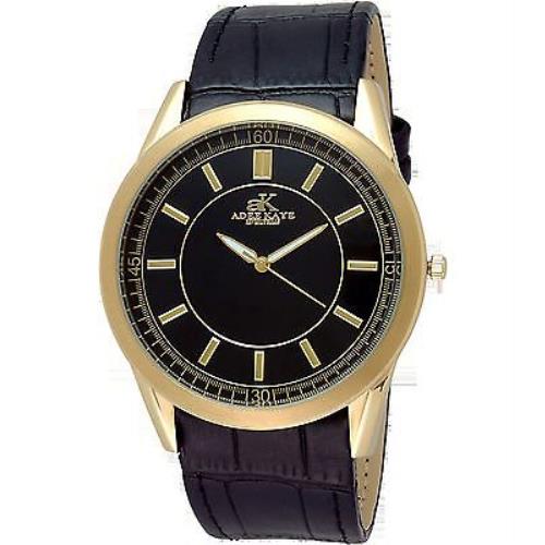 Adee Kaye AK2219-MG Mens Leather Strap Gold Stainless Steel Case Watch 30M