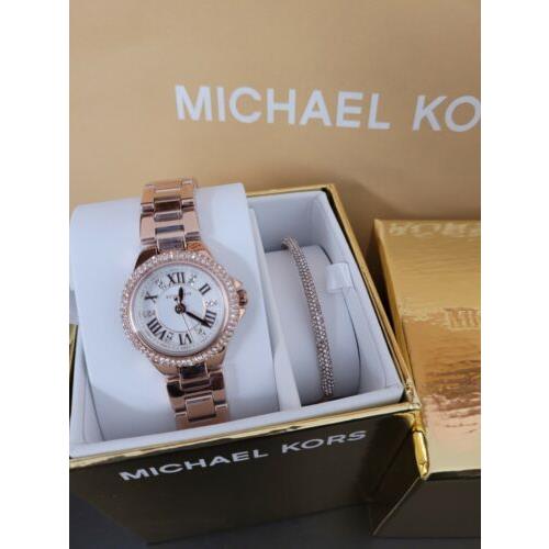 Michael Kors Women`s MK3654 Mini Camille Rose Gold Tone Watch and Bracelet Set