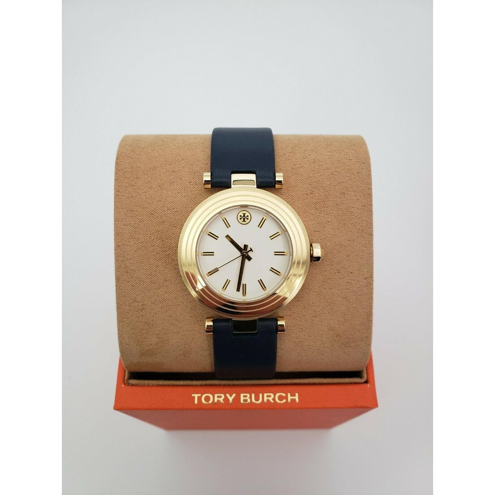 Tory Burch Ladies Classic T Navy Blue Leather Watch TBW9001