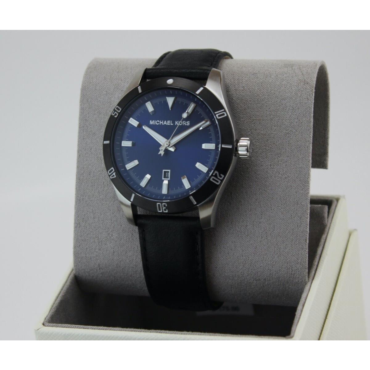 Michael Kors Layton Silver Blue Black Leather Men`s MK8854 Watch