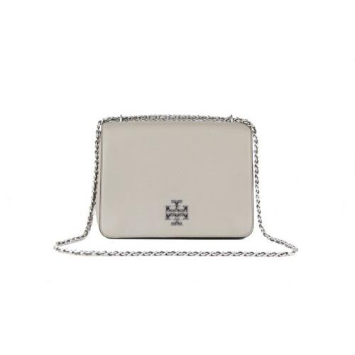 Tory Burch Britten Women French Gray Shoulder Bag Pebbled Leather Chain Handbag
