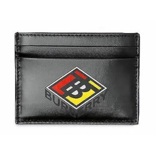 Burberry Logo Graphic Black Canvas Card Case Men`s Wallet