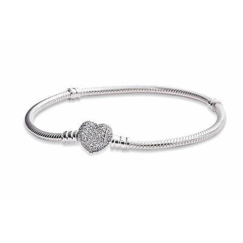 Pandora Moments Sparkling Heart Clasp Snake Chain Bracelet