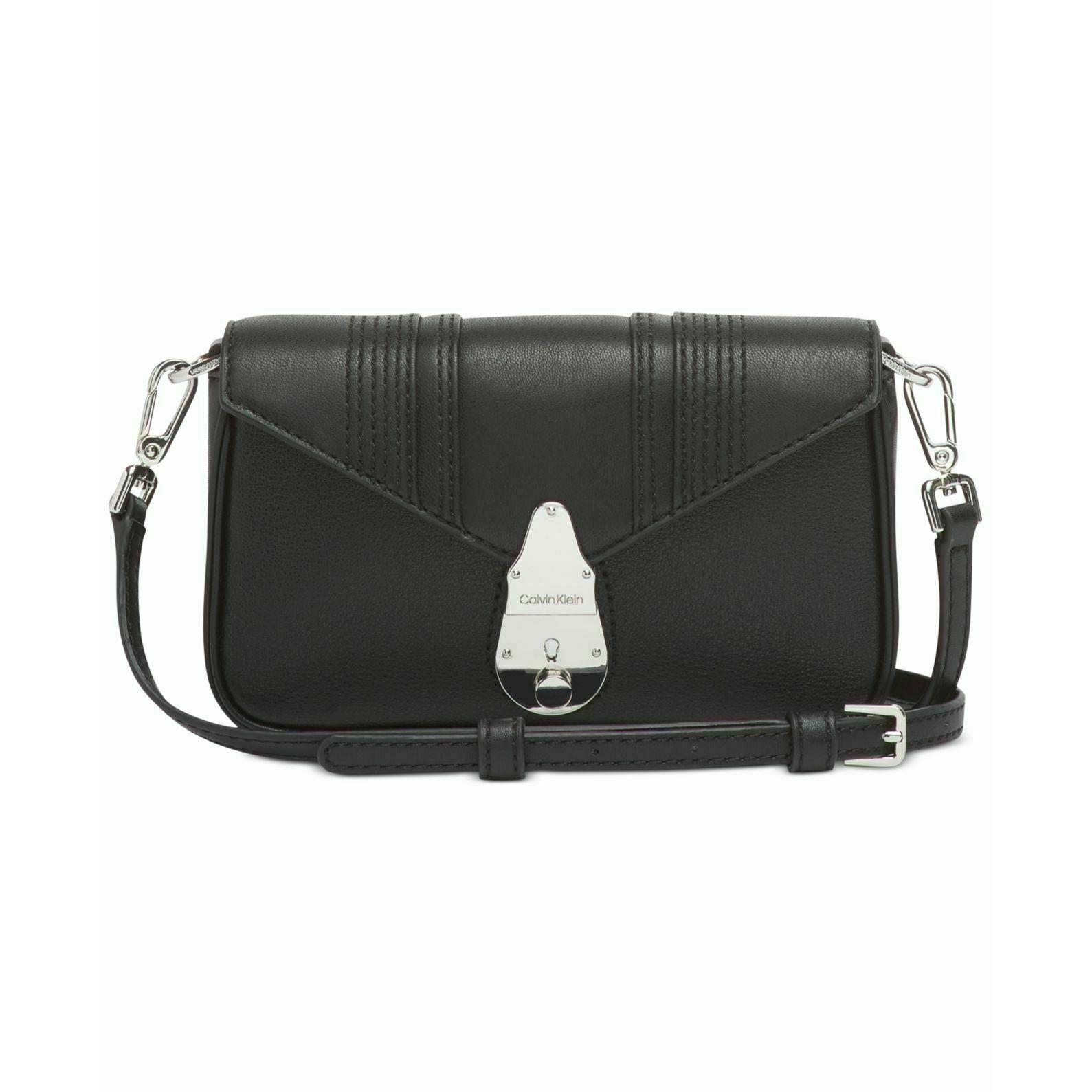 calvin klein black leather crossbody bag