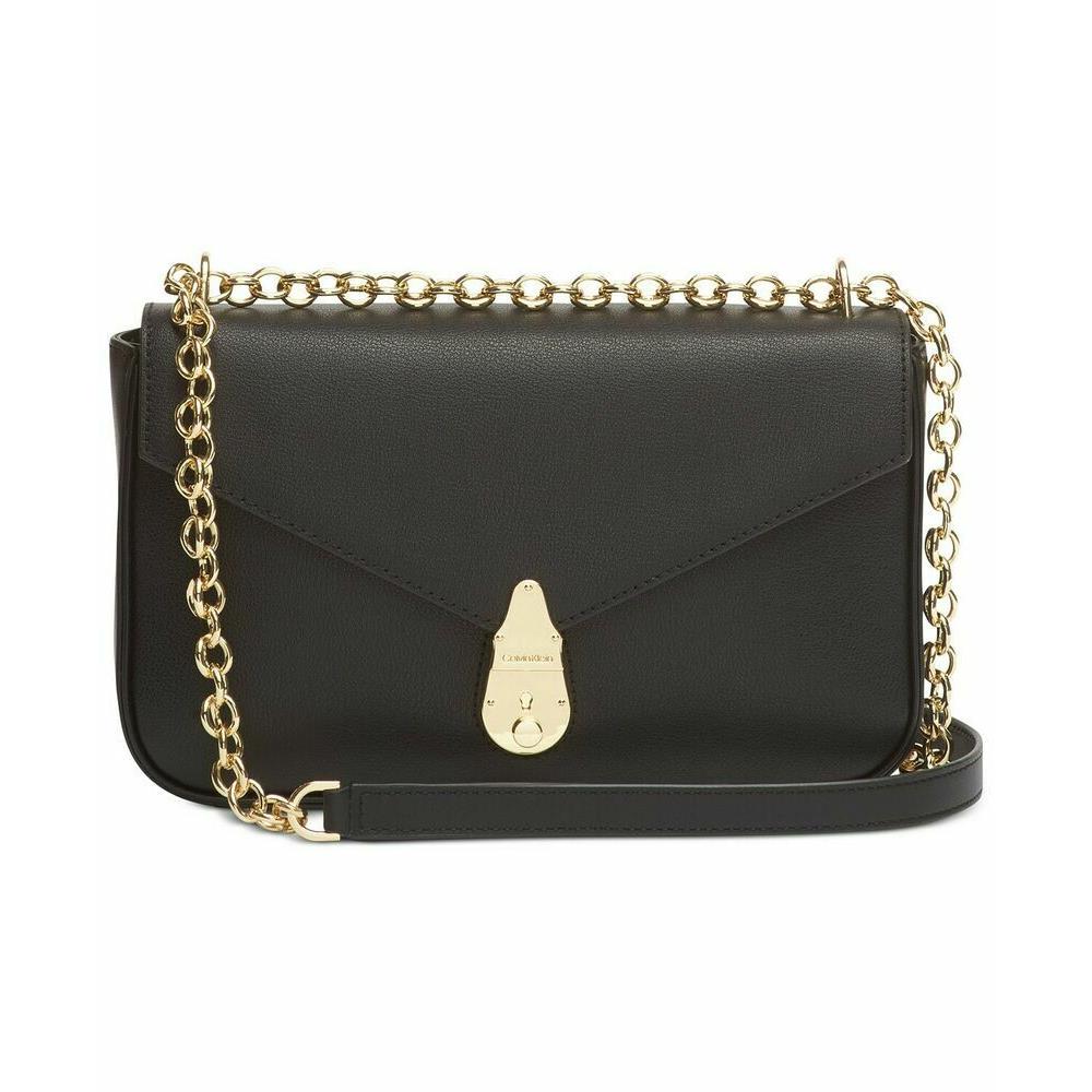 calvin klein black purse with gold chain