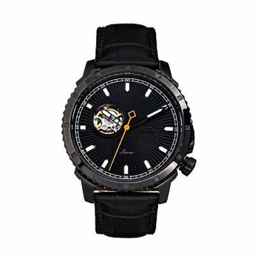 Reign Bauer Automatic Semi-skeleton Leather-band Watch Black One : REIRN6007