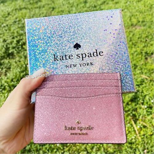 Kate Spade Lola Joeley Glitter Card Holder Wallet Rose Pink Gift Box