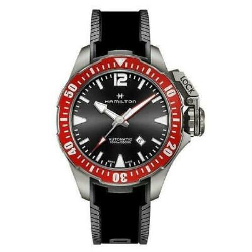 Hamilton H77805335 Khaki Navy Frogman 46MM Men`s Black Silicone Watch
