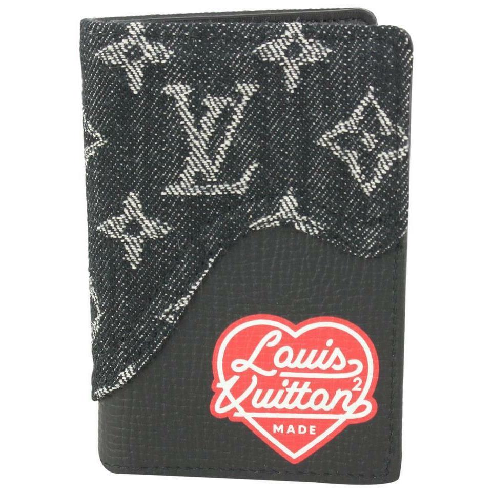 Louis Vuitton Nigo LV Made Black Denim Pocket Organizer Card Wallet 1118l14