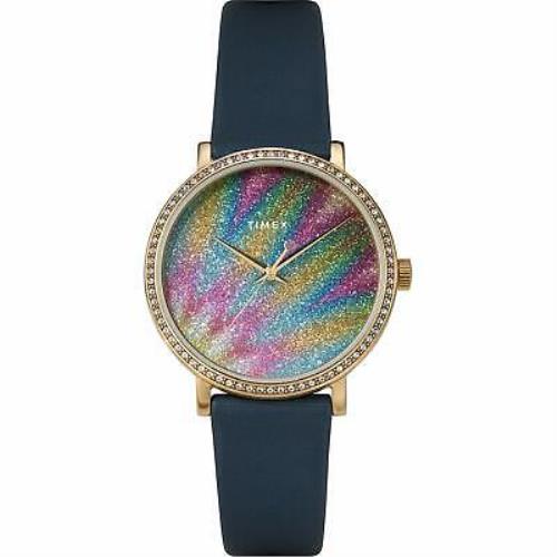 Timex Womens Celestial Opulence 38mm Gold-tone Case Glitter Dial Leather Strap