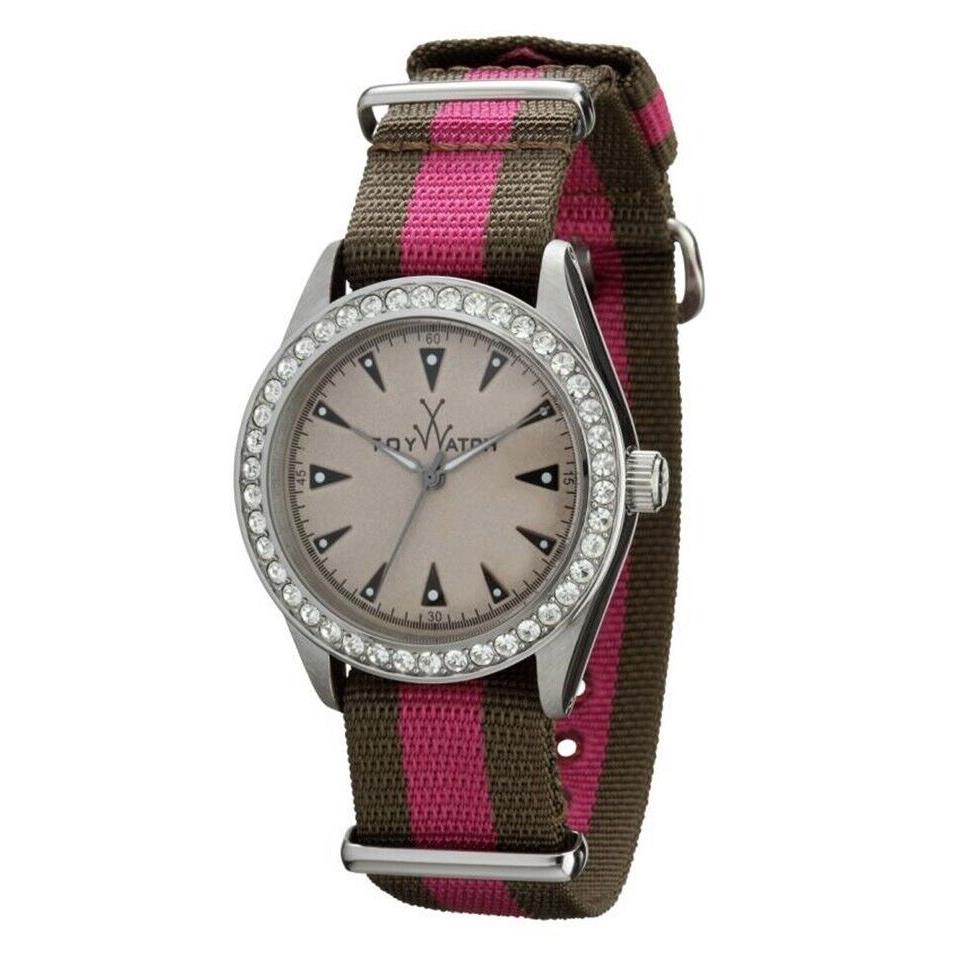 Toywatch Toy Watch Women`s VI10SL Multi Color Canvas Strap Swarovski Crystals 36mm Watch