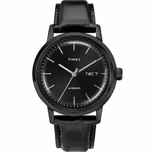 Timex Men`s Marlin Automatic Day-date 40mm Black Leather Strap Watch