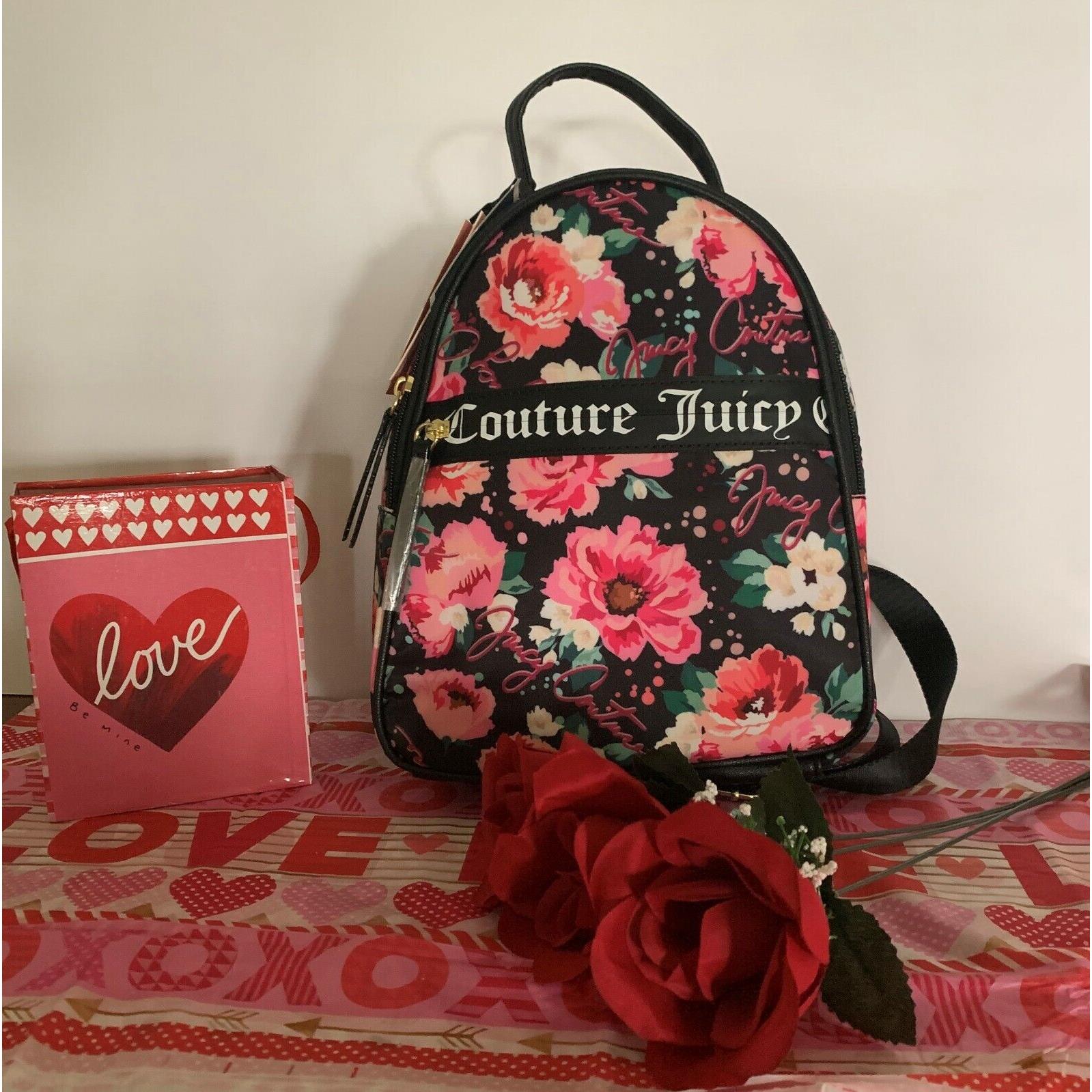 Juicy Couture Backpack Black Pink Floral Shoulder Bag