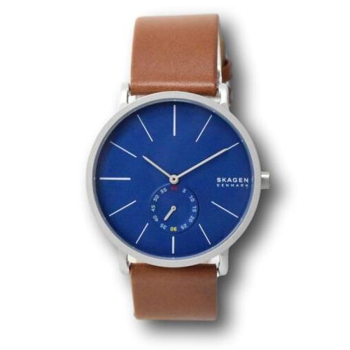 Skagen Denmark Men`s Hagen 40mm Blue Dial Brown Leather Quartz Watch SKW7602