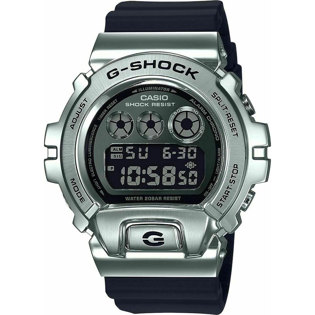 Casio G-shock GM6900-1 Silver Tone Steel Black Resin Band Men`s Watch Digital