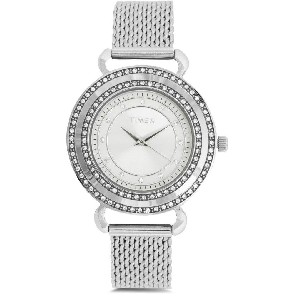 Timex Silver Tone Mesh Stainless Steel Bracelet Crystal Pave WATCH-T2P231