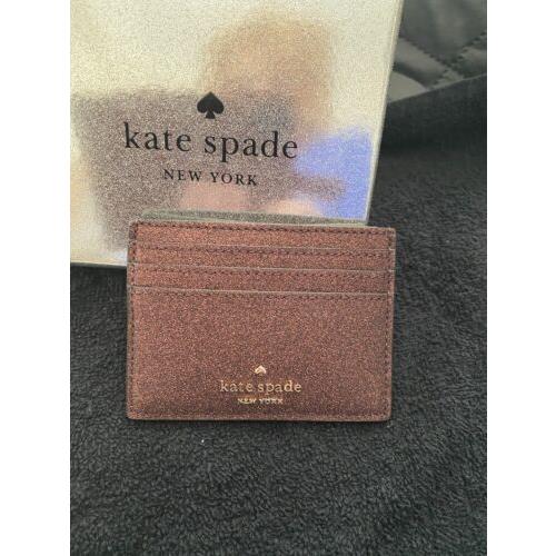 Kate Spade Shimmy Glitter Small Slim Card Holder Deep Nova Gift Boxed