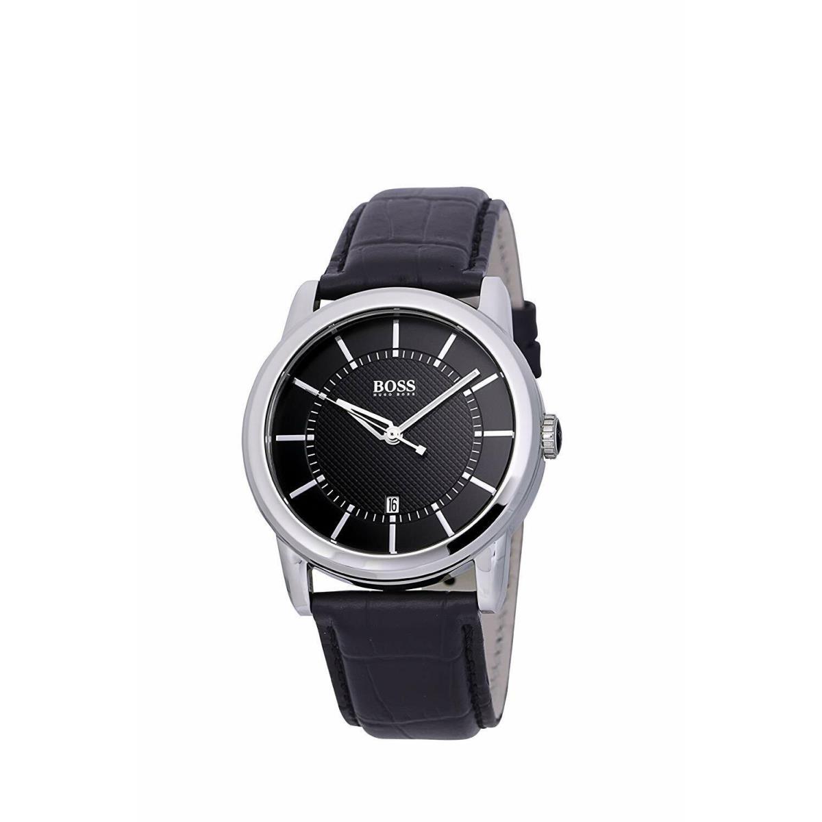 Hugo Boss Men`s Black Dial Black Leather Strap Watch 1512624