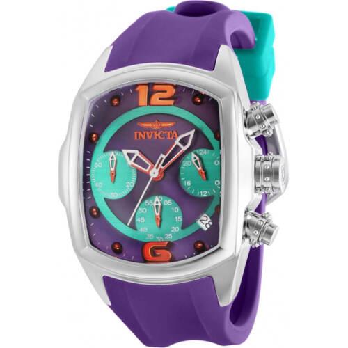 Invicta Women`s Watch Lupah Chronograph Purple and Green Dial Rubber Strap 36970