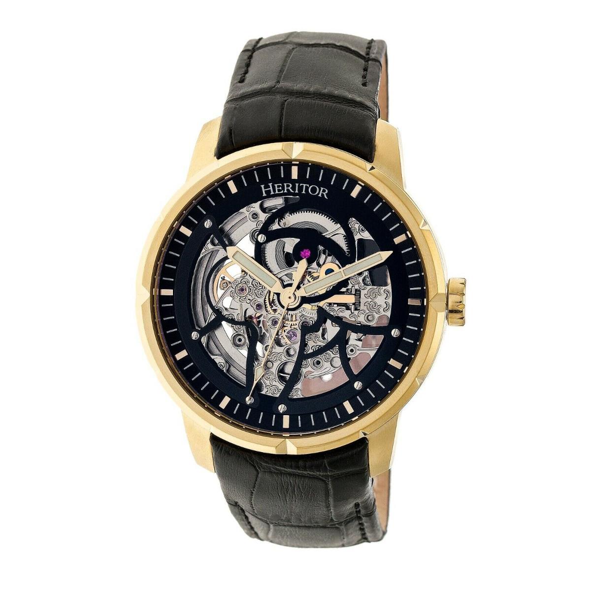 Heritor Automatic Ryder Skeleton Leather-band Watch - Black/gold - HERHR4604