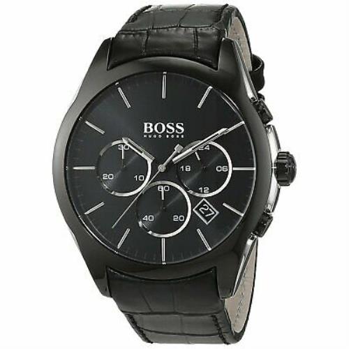 Hugo Boss Men`s 1513367 `onyx` Black Leather Watch