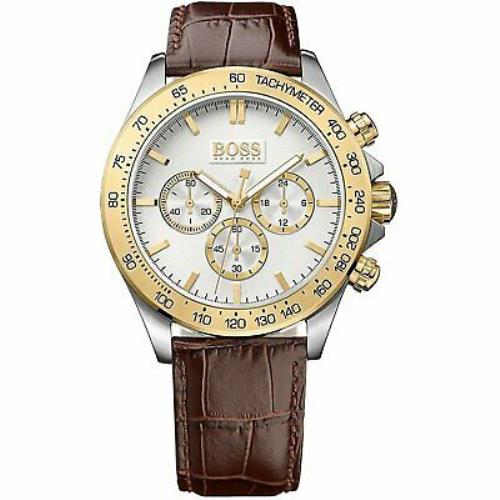 Hugo Boss 1513174 Ikon 44MM Men`s Chronograph Brown Leather Watch