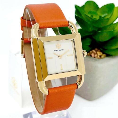 Tory Burch Phipps Women`s Orange Leather Gold Tone Stainless Watch TBW7201