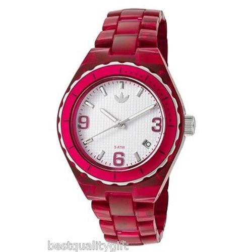 Adidas Cambridge Acrylic Dark Pink+silver Womens Watch+date ADH2550