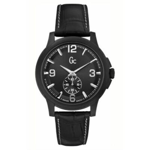 Guess GC Mens Casual Swiss Made All Black SS Case Leather Watch X82006G2S