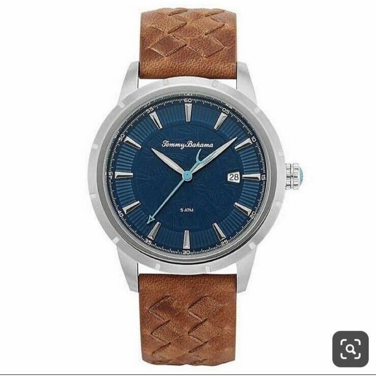 Tommy Bahama TB00079-01 Men s 44mm Blue Dial S/steel Watch Woven Leather Strap