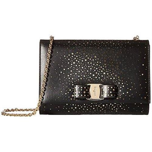 Salvatore Ferragamo 22C523 Nero Cross Body Handbags Black Gold Glitter Leather