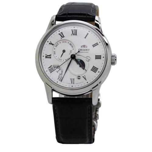 Orient Sun and Moon White Dial Black Leather Men`s Watch RA-AK0008S10B