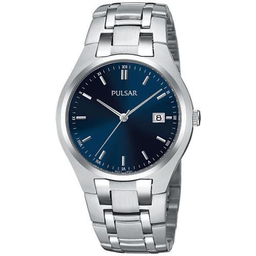 Pulsar PXDA93 Dress Silver Tone Stainless Steel Midnight Blue Dial Date Watch