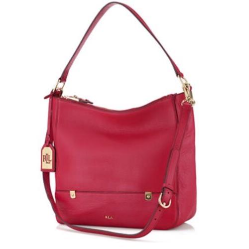 Lauren Ralph Lauren Hobo Handbag - Morrison Double Zip Red /gold Leather