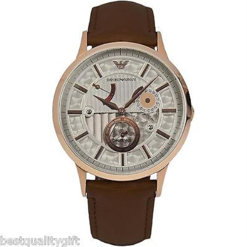 New-emporio Armani Brown Leather+rose Gold Automatic Meccanico WATCH-AR4667