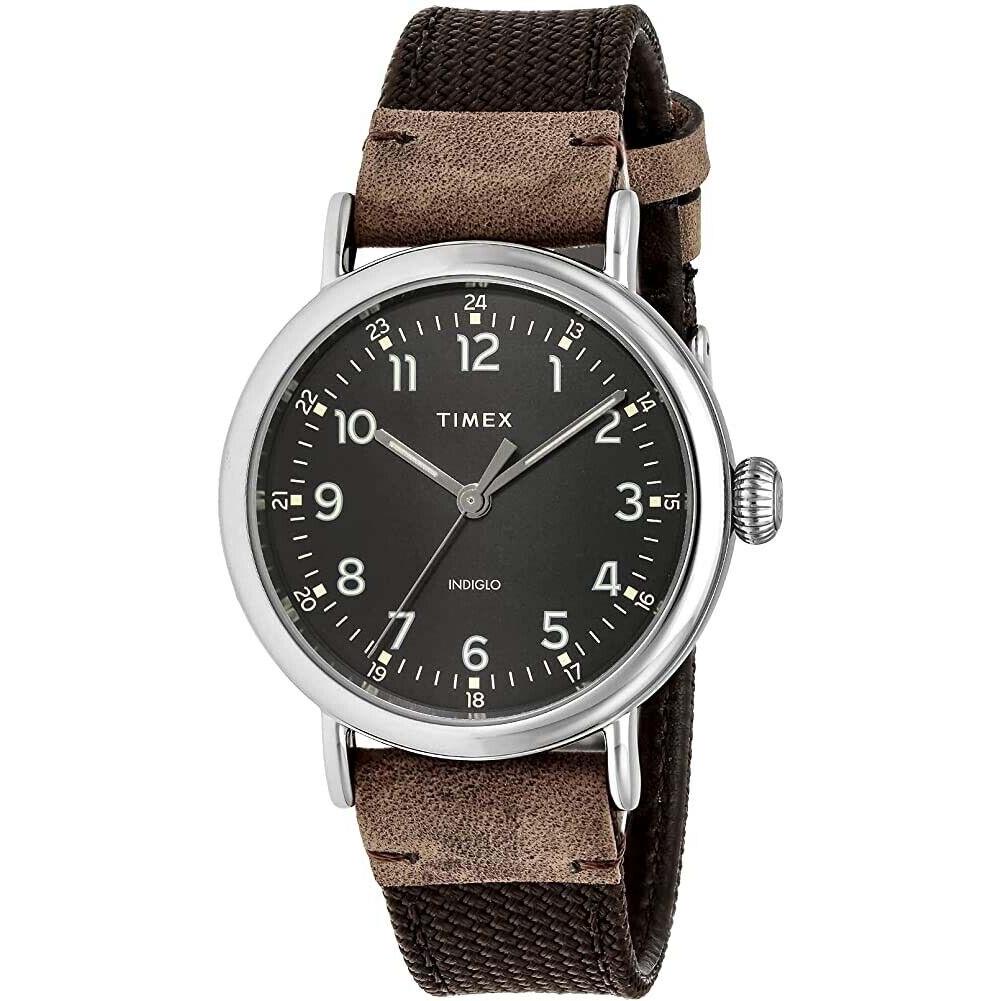 Timex TW2U89600 Men`s Standard Indiglo Fabric Leather Strap Combo Analog Watch