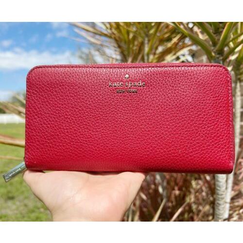 Kate Spade Leila Large Continental Zip Wallet Currant Red Pebbled Leather