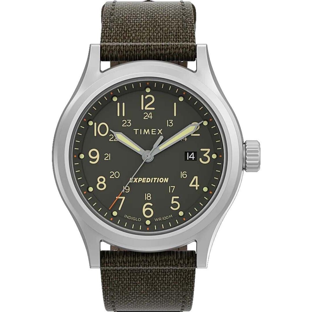 Timex TW2V07100 Men`s Indiglo Expedition Sierra Green Fabric Strap 3-Hand Watch