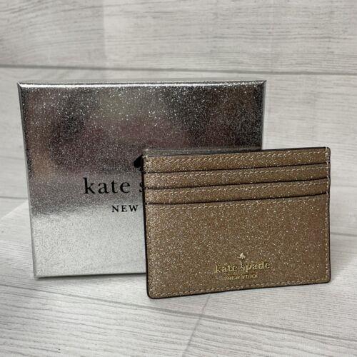 Kate Spade Shimmy Glitter Boxed Small Slim Card Holder Rose Gold In Gift Box