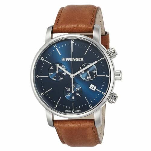 Wenger 01.1743.104 Men`s Chrono Blue Dial Brown Leather Band Watch