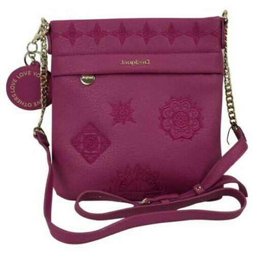 Desigual Woman Crossbody Bag Pink Color Funny Embroidery Details gi12