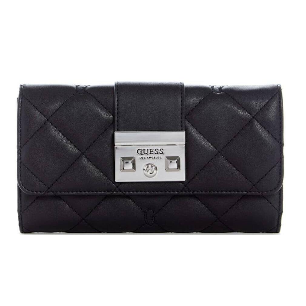 Guess Women`s Quilted Large Organizer Wallet Clutch Bag - Black
