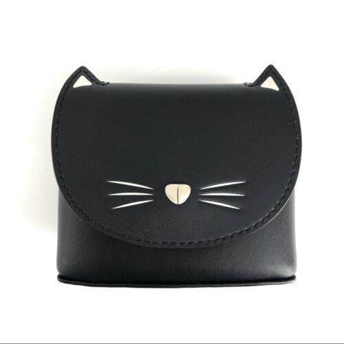 Women`s Black Kate Spade Meow Cat Coin Case Key Fob Keychain Bag Charm