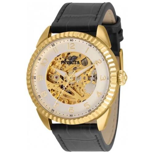 Invicta Men`s Watch Specialty White and Gold Skeleton Dial Black Strap 36562
