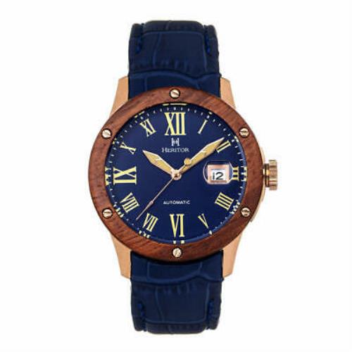 Heritor Everest Blue Dial Blue Leather Men`s Watch HERHS1604